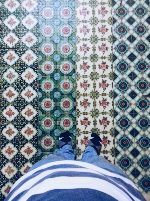 4 different tile patterns (excluding my socks) at the Temple of the Sacred Tooth